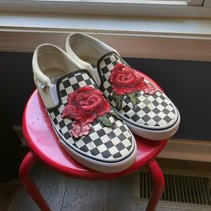 Checkered Slip on Rose Patch Vans Men